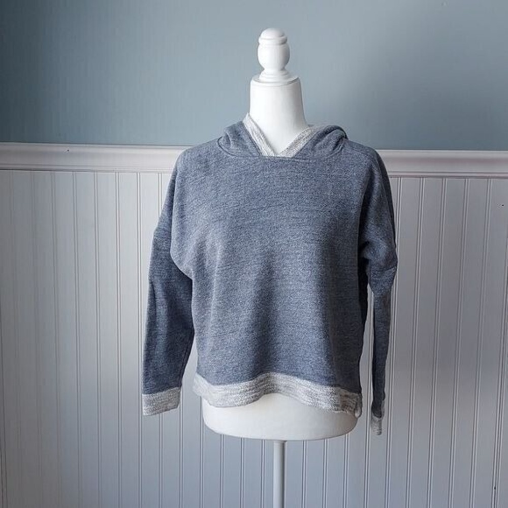 Womens S Gray Marled Knit Pullover Hoodie Relaxed Boxy Lounge Soft Athleisure